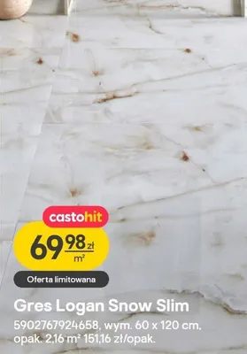 Płytki Gres Logan Snow Slim 60x120 cm promocja w Castorama