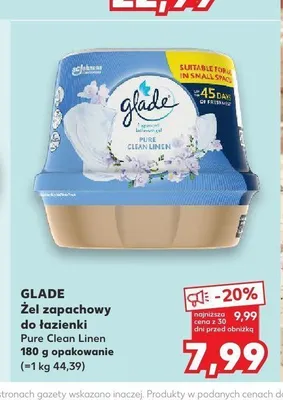 Żel zapachowy do łazienki Glade Pure Clean Linen promocja w Kaufland