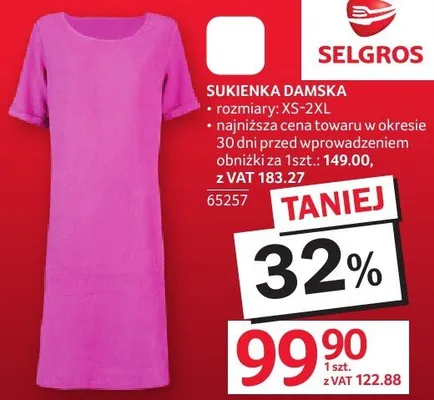 Sukienka damska rozmiary XS-2XL promocja w Selgros