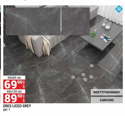 Gres Liceo Grey carving rektyfikowany 60x60 cm promocja w Merkury Market