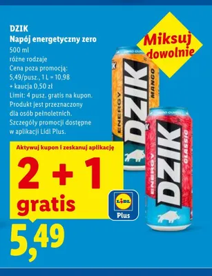 Napój energetyczny zero Dzik promocja w Lidl