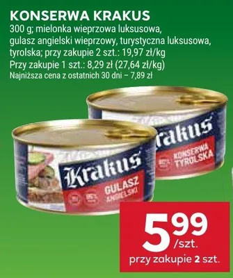 Konserwa mięciutka wieprzowa, gulasz angielski wieprzowy, tursyuszyna luksusowa, tyrolska promocja w Stokrotka