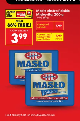 Masło ekstra Polskie Mlekovita promocja w Biedronka