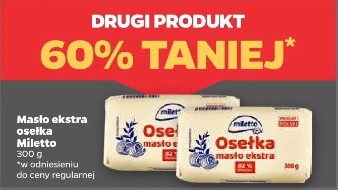 Masło ekstra osełka Miletto promocja w Netto