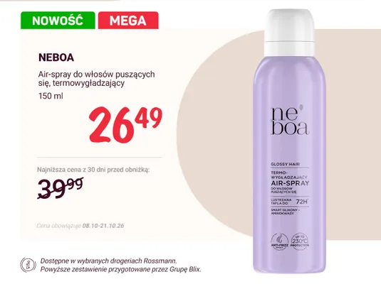 Air-spray do włosów puszących się termowygładzający Neboa promocja w Rossmann