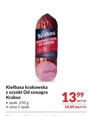 Kiełbasa krakowska z szynki Od szwagra Krakus promocja w Makro