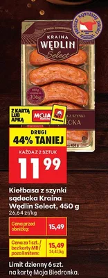 Kiełbasa z szynki sądecka Kraina Wędlin Select promocja w Biedronka