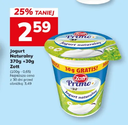 Jogurt naturalny Zott Primo promocja w Hitpol