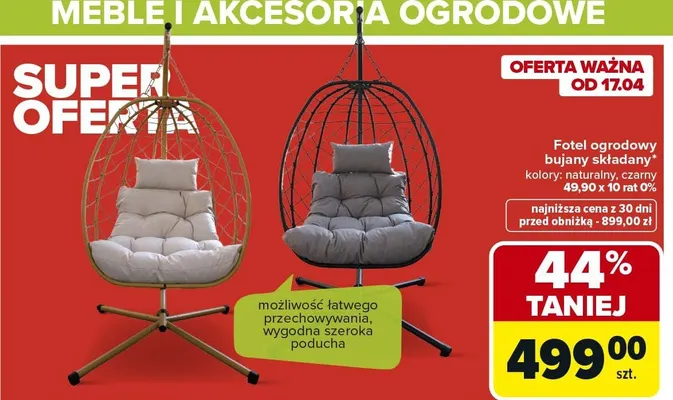 Fotel ogrodowy bujany składany promocja w Carrefour