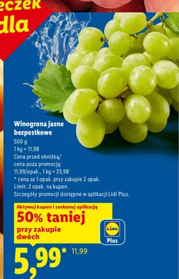 Winogrona jasne bezpestkowe promocja w Lidl