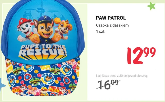 Czapka z daszkiem PAW PATROL promocja w Rossmann
