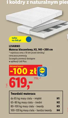 Materac kieszeniowy Livarno H3 140x200 cm promocja w Lidl