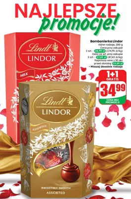 Bombonierka Lindor, różne rodzaje 1+1 GRATIS promocja w Dino