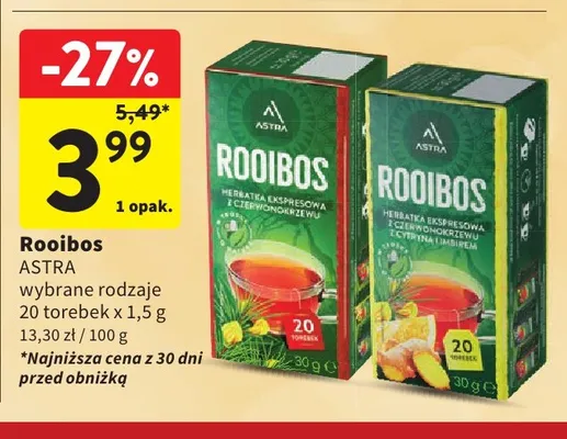 Herbata ekspresowa Astra Rooibos z cytryną i imbirem promocja w Intermarche