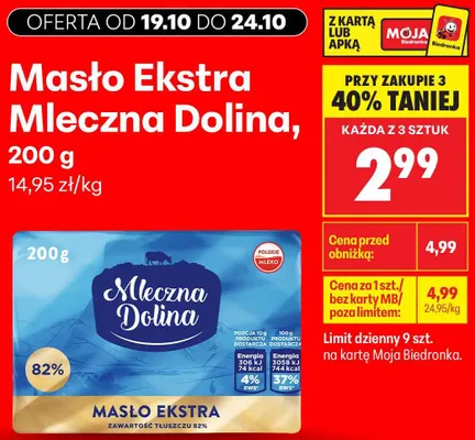 Masło Ekstra Mleczna Dolina promocja w Biedronka
