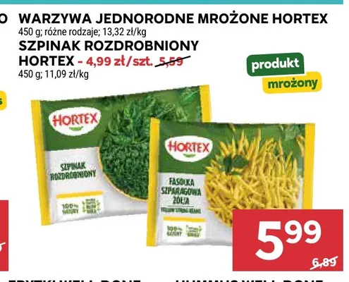 Szpinak rozdrobniony mrożony Hortex promocja w Stokrotka