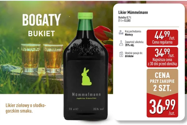 Likier Mümmelmann ziołowy niemiecki promocja w Aldi