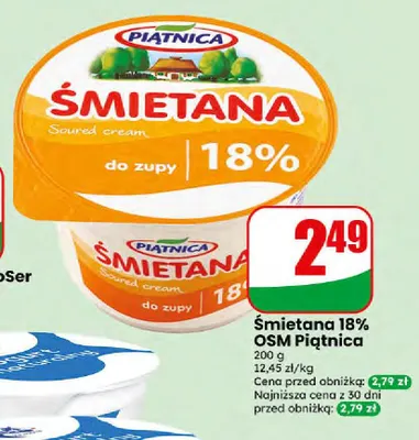 Śmietana OSM Piątnica 18% promocja w Dino
