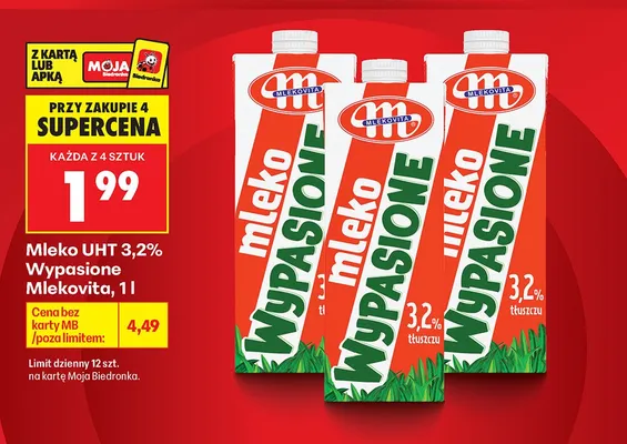 Mleko UHT 3,2% Wypasione Mlekovita promocja w Biedronka
