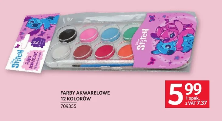 Farby akwarelowe 12 kolorów Disney Stitch promocja w Selgros