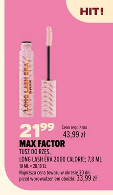 Tusz do rzęs Long Lash Era 2000 Calorie Max Factor promocja w Drogerie Natura