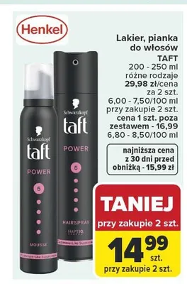 Lakier do włosów Taft 200-250ml promocja w Carrefour Market