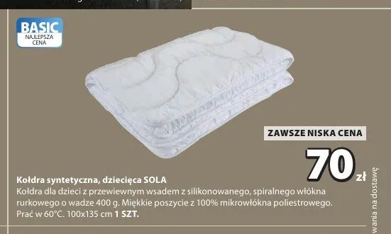 Kołdra syntetyczna dziecięca SOLA 100x135 cm promocja w Jysk
