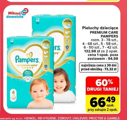Pieluchy dziecięce Pampers Premium Care rozmiar 4 promocja w Carrefour