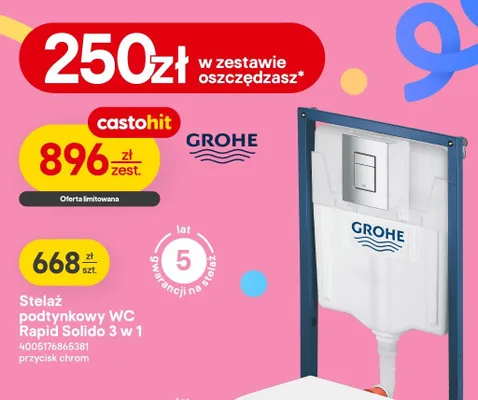 Stelaż podtynkowy WC Rapid Solido 3 w 1 przycisk chrom promocja w Castorama