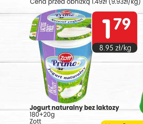 Jogurt naturalny bez laktozy Zott Primo promocja w Market Point