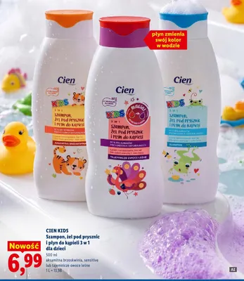Szampon, żel pod prysznic i płyn do kąpieli 3 w 1 dla dzieci Cien Kids Aksamitna Brzoskwinia promocja w Lidl