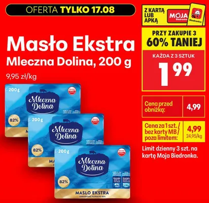 Masło Ekstra Mleczna Dolina promocja w Biedronka