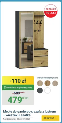 Meble do garderoby szafa z lustrem + wieszak + szafka promocja w ERLI