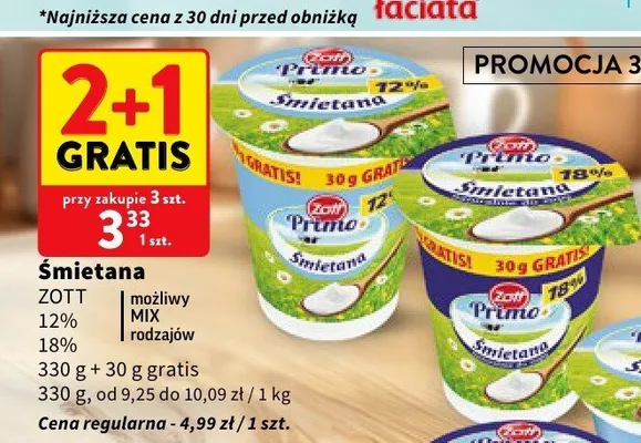Śmietana Zott Primo 18% promocja w Intermarche