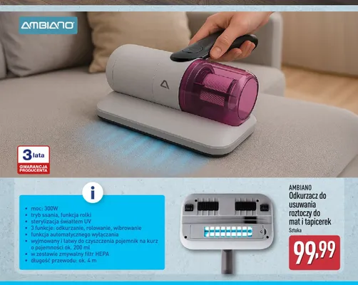 Odkurzacz do usuwania roztoczy do mat i tapicerek Ambiano promocja w Aldi