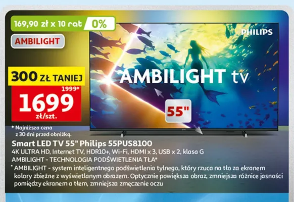 Smart LED TV 55" Philips 55PUS8100 promocja w Auchan