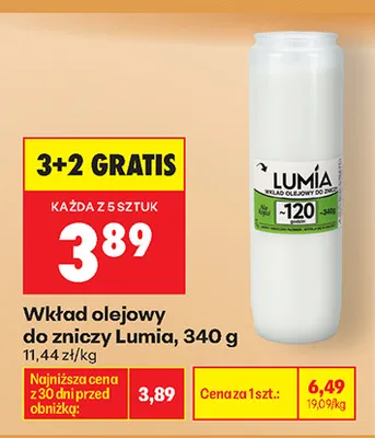 Wkład olejowy do zniczy Lumia promocja w Biedronka