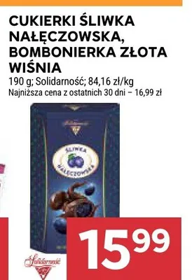 Cukierki śliwka nałęczowska, bombonijerka złota wiśnia promocja w Stokrotka