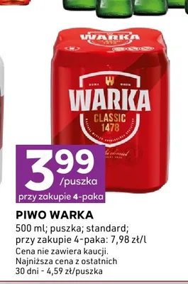 Piwo Warka Classic 4-pak promocja w Stokrotka