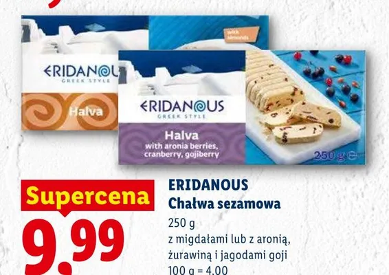 Chałwa sezamowa z aronią żurawiną i jagodami goji Eridanous promocja w Lidl
