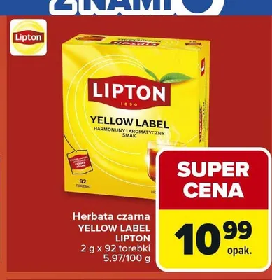 Herbata czarna Lipton Yellow Label 92-pak 2g promocja w Carrefour