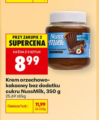 Krem orzechowo-kakaowy bez dodatku cukru NussMilk 350 g promocja w Biedronka