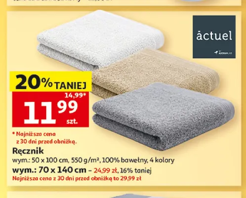 Ręcznik bath 70 x 140 cm Tex promocja w Auchan