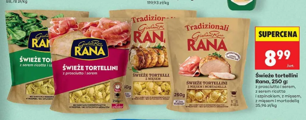 Świeże tortellini z serem ricotta i szpinakiem Giovanni Rana promocja w Biedronka