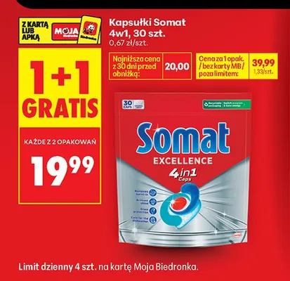 Kapsułki do zmywarki Somat Excellence 4in1 promocja w Biedronka