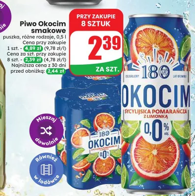 Piwo bezalkoholowe Okocim Sycylijska Pomarańcza z Limonką promocja w Dino