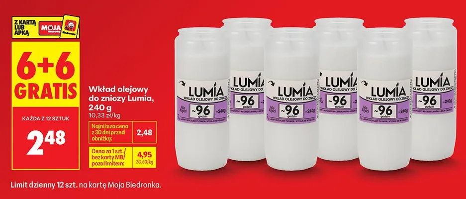 Wkład olejowy do zniczy Lumia promocja w Biedronka