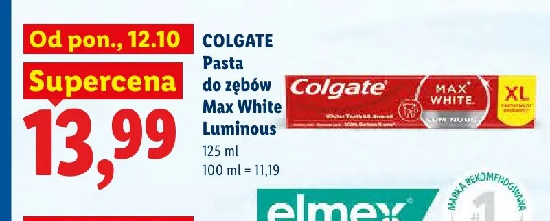 Pasta do zębów Max White Luminous Colgate promocja w Lidl