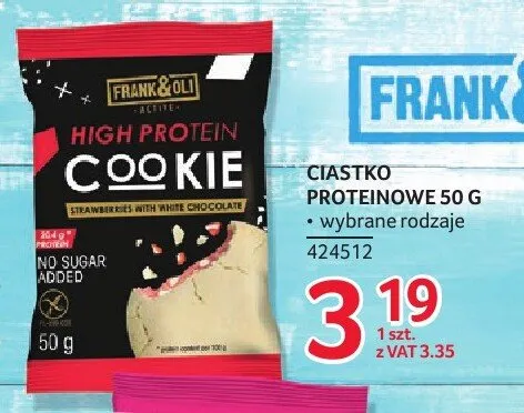 Ciastko proteinowe Frank&Oli High Protein Cookie Strawberries with White Chocolate promocja w Selgros