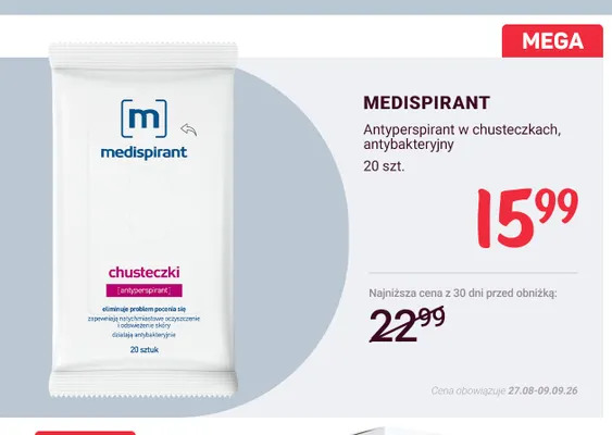 Antyperspirant w chusteczkach antybakteryjny Medispirant promocja w Rossmann